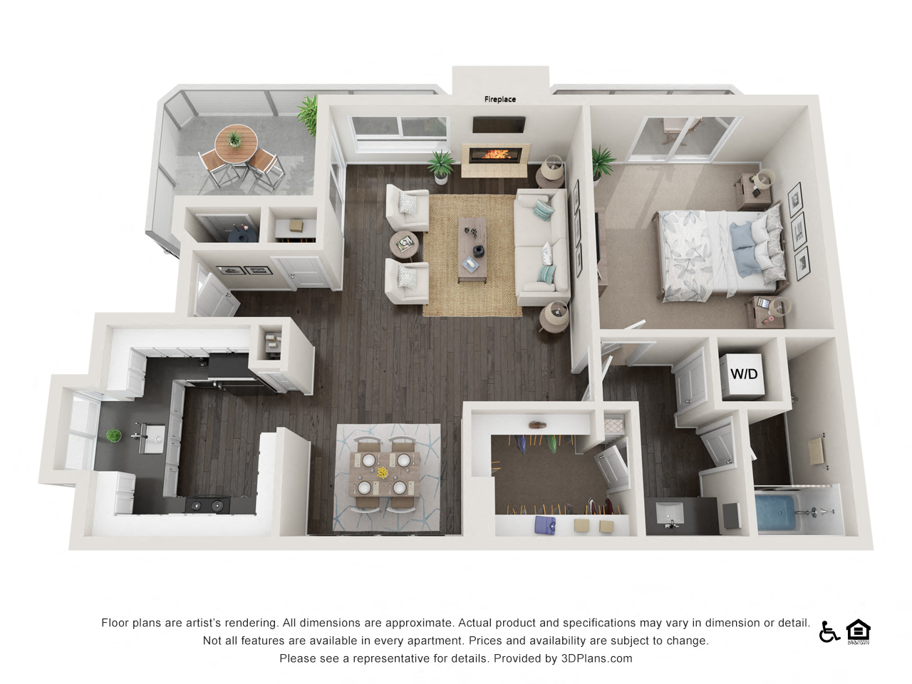 Floor plan for 1 bed, 1 bath, 792 sqft
